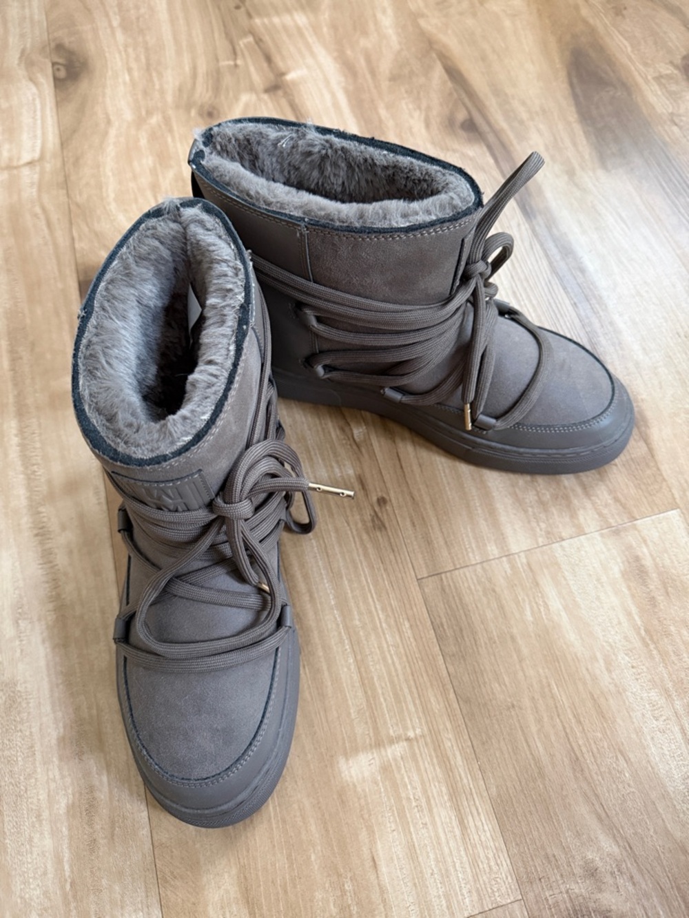 New Women’s Gray Faux-Fur Lined Winter Ankle Boots